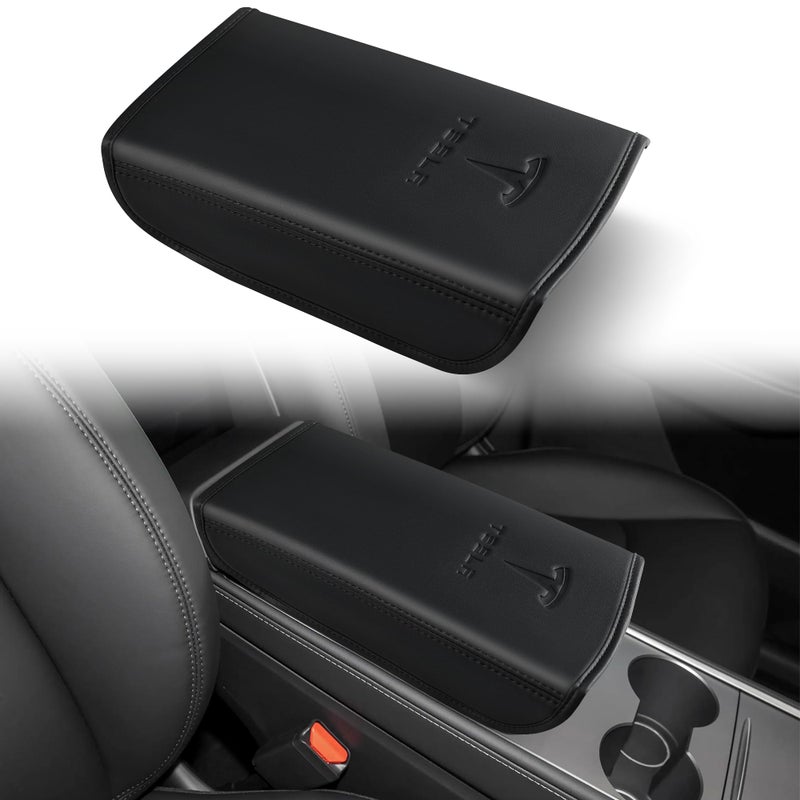 POKUNG Center Console Leather Armrest Cover Designed for Tesla Model 3 20172023Model Y 20202025Not for Model Y JuniperCenter Console Accessories for Tesla Model 3Y Interior Accessories Black - Image 3
