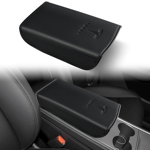 POKUNG Center Console Leather Armrest Cover Designed for Tesla Model 3 20172023Model Y 20202025Not for Model Y JuniperCenter Console Accessories for Tesla Model 3Y Interior Accessories Black - Image 1