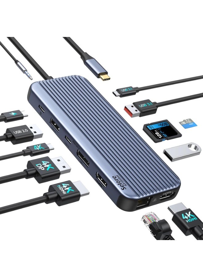 Selore&S-Global Docking Station USB C Dual HDMI, 13 in 1 Video USB C Dock Triple Display with 2 HDMI, 4K DP/USB C (Type-C), 10G USB A/C 3.1, 100W PD, RJ45, SD/TF, 3.5 mm Audio/Mic for HP Dell - Image 1