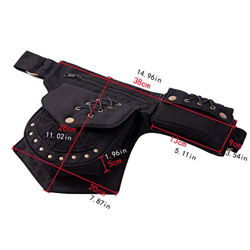 KPYWZER Waist Bag for Women Fanny Pack Renaissance Faire Festival Lace Chest Pack Hip Bum Bag with Adjustable Belt Travel Outdoors Black - Image 2