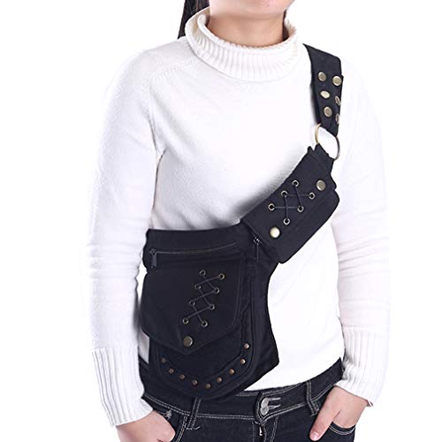 KPYWZER Waist Bag for Women Fanny Pack Renaissance Faire Festival Lace Chest Pack Hip Bum Bag with Adjustable Belt Travel Outdoors Black - Image 4