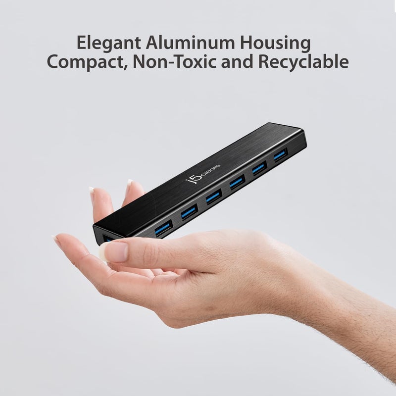 j5create 7-Port Powered USB 3.0 Data Hub with 3.3 ft Extended Cable [20W Power Adapter Included] for Mac, MacBook, Windows, Laptop, Surface, XPS, PC (JUH377) - Image 5