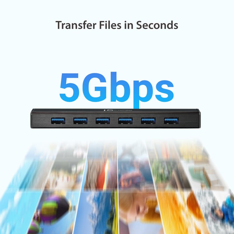 j5create 7-Port Powered USB 3.0 Data Hub with 3.3 ft Extended Cable [20W Power Adapter Included] for Mac, MacBook, Windows, Laptop, Surface, XPS, PC (JUH377) - Image 3