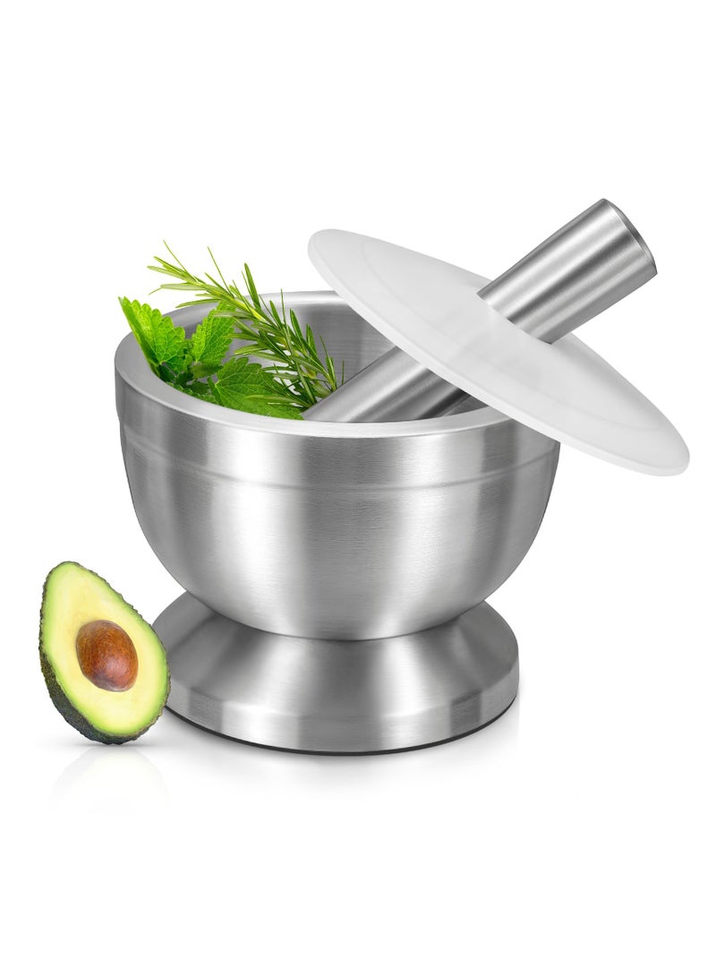 Mortar and pestle setStainless steel mortar and pestle bowl and pestle with lid and non-slip base, food-safe - Image 1