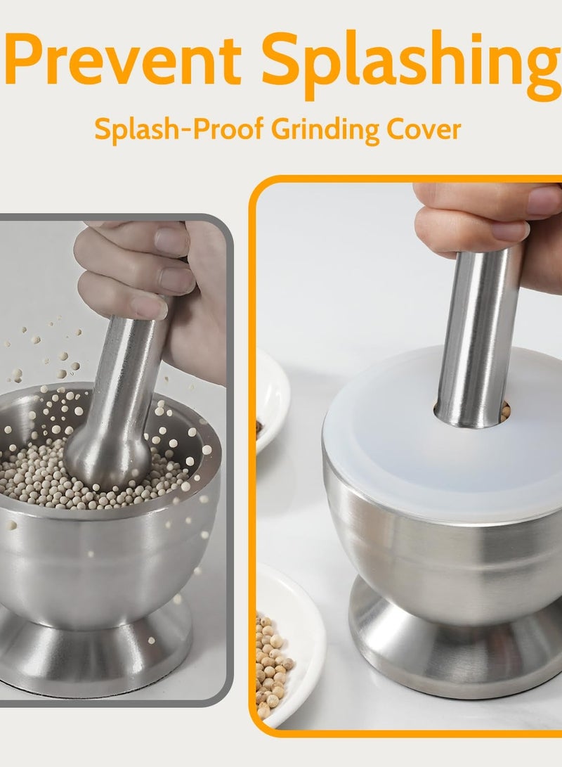 Mortar and pestle setStainless steel mortar and pestle bowl and pestle with lid and non-slip base, food-safe - Image 2