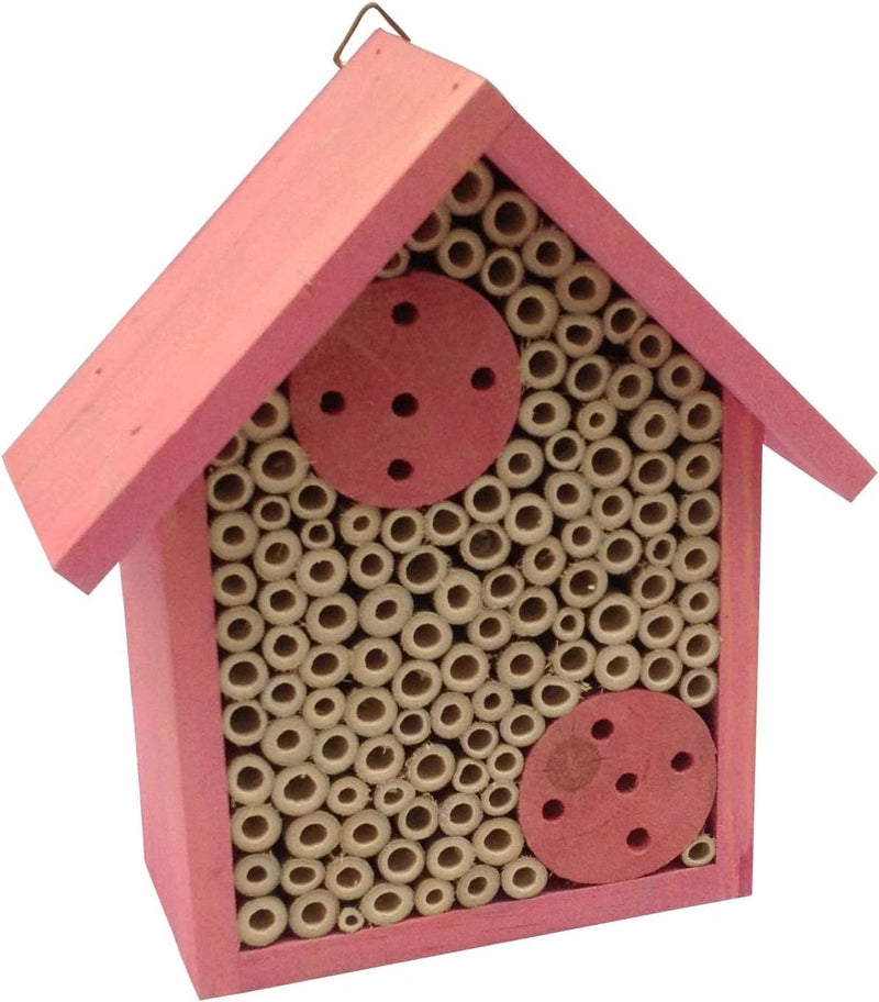 Cestari Mason Bee House Bamboo Tube Solitary Bee Hotel – 75 FSC‑Wood & Bamboo Tubes, 8 × 7.5 × 5 in, Rose Pink - Image 3