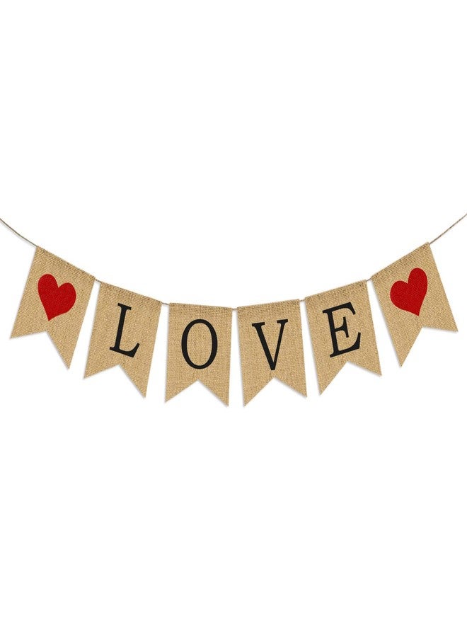 Partyprops LOVE Burlap Banner | Valentines Day Decorations | Valentines Garland | Valentine Photo Props | Engagement Banner Decorations | Wedding Banner Decorations | Anniversary Banner Decorations - Image 1