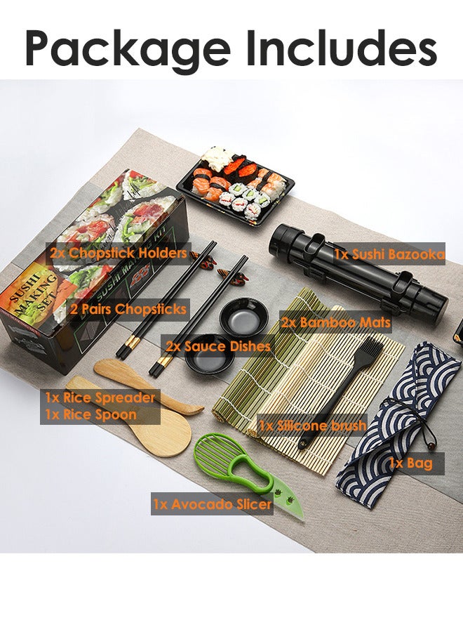 Generic Sushi Making Kit, Bazooka Maker with Bamboo Sushi Rolling Mat, Chopsticks, Rice Paddle, Spreader, Avocado Slicer and More, Cooking Sushi Gifts for Sushi Lovers Beginners Pros, DIY Sushi Roller Machine  - Image 2