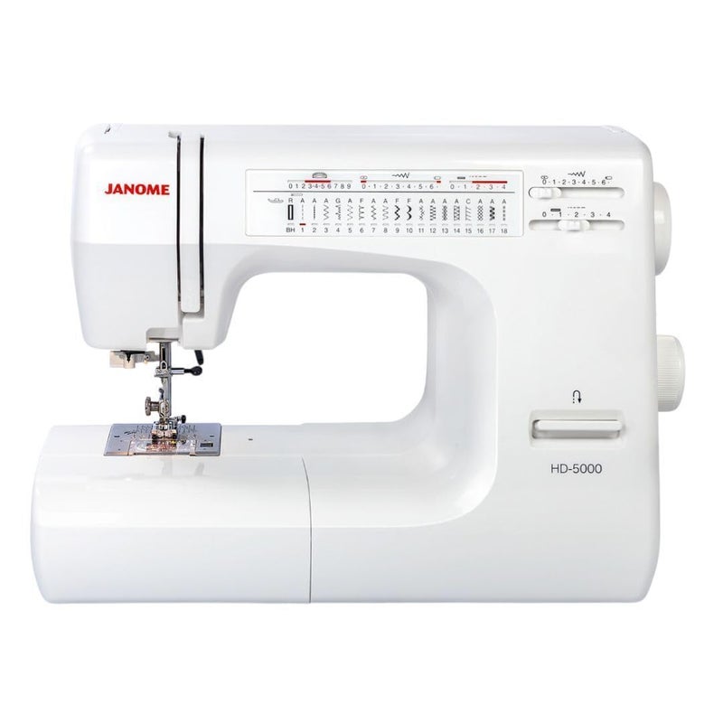 Janome Janome HD5000 Heavy Duty Sewing Machine with Aluminum Body 18 Stitches Free Arm and BuiltIn Needle Threader White 