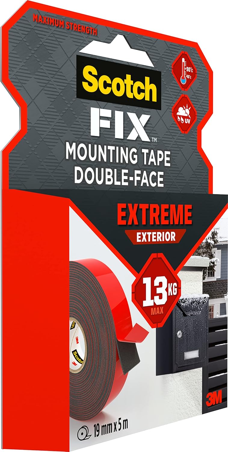 Scotch  Double-Sided Extreme Exterior Mounting Tape - 1 Roll (19Mm X 5M) - For Outdoor Extreme Use, Weather Resistant, Permanent Tape, 100% Adhesive, 3M Advanced Technology - Holds Up To 13Kg - Image 4