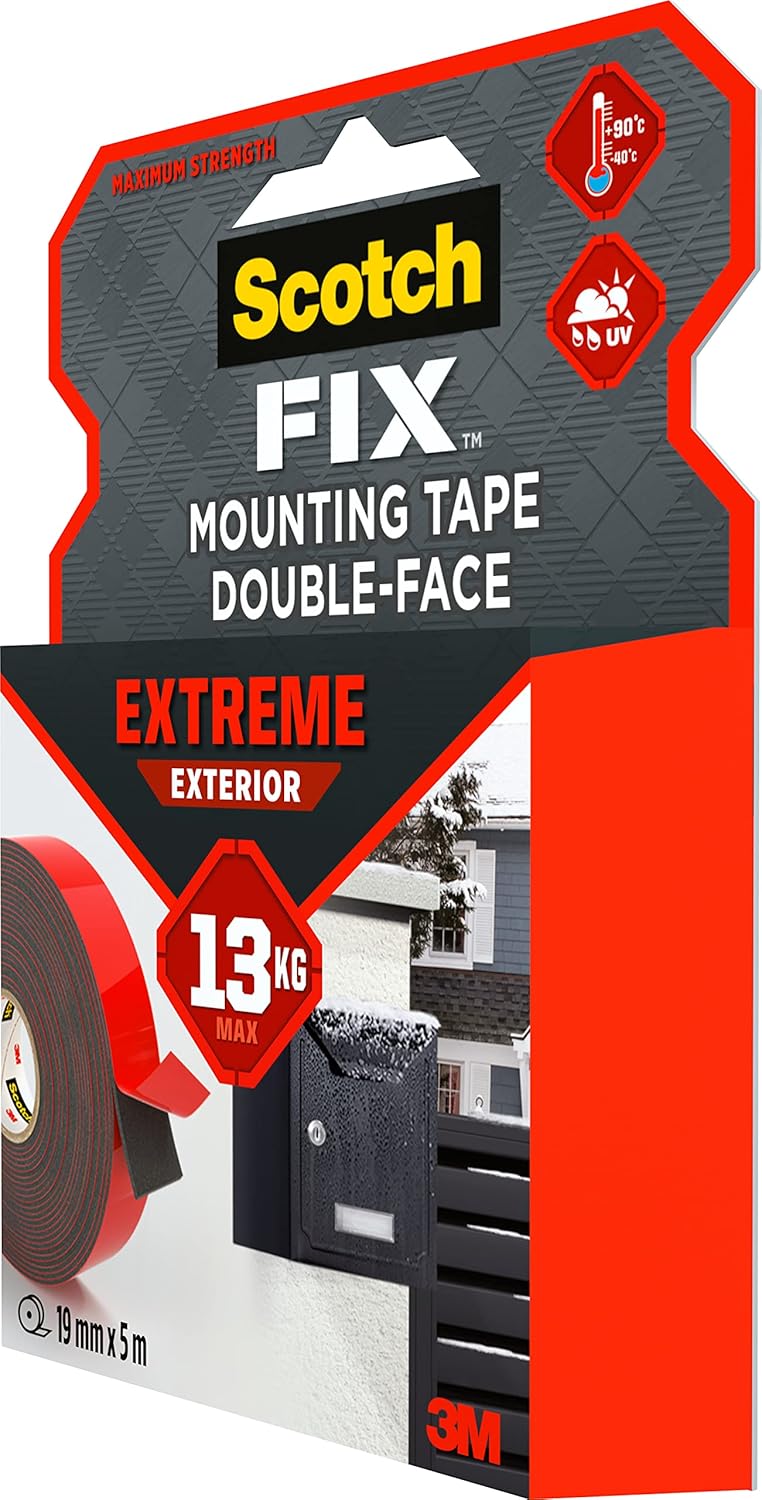 Scotch  Double-Sided Extreme Exterior Mounting Tape - 1 Roll (19Mm X 5M) - For Outdoor Extreme Use, Weather Resistant, Permanent Tape, 100% Adhesive, 3M Advanced Technology - Holds Up To 13Kg - Image 5