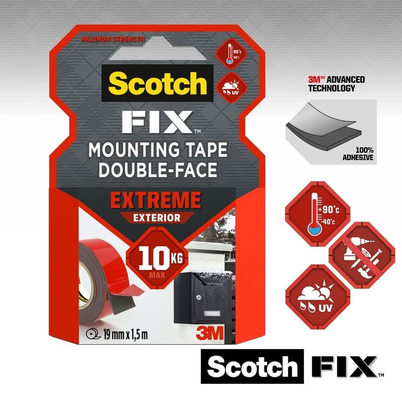 Scotch  Double-Sided Extreme Exterior Mounting Tape - 1 Roll (19Mm X 5M) - For Outdoor Extreme Use, Weather Resistant, Permanent Tape, 100% Adhesive, 3M Advanced Technology - Holds Up To 13Kg - Image 2
