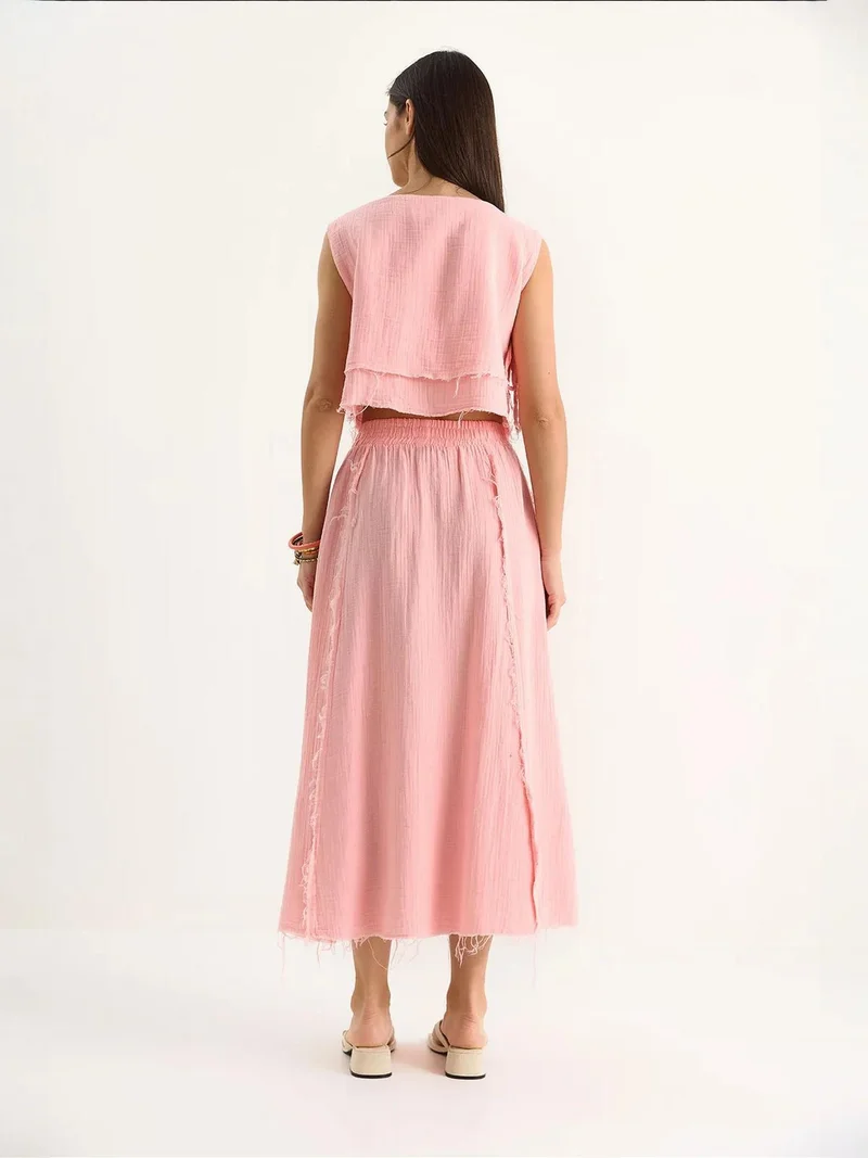 Bianco Lucci LUCCI Textured Blouse & Skirt Muslin Fabric Two-Piece Set