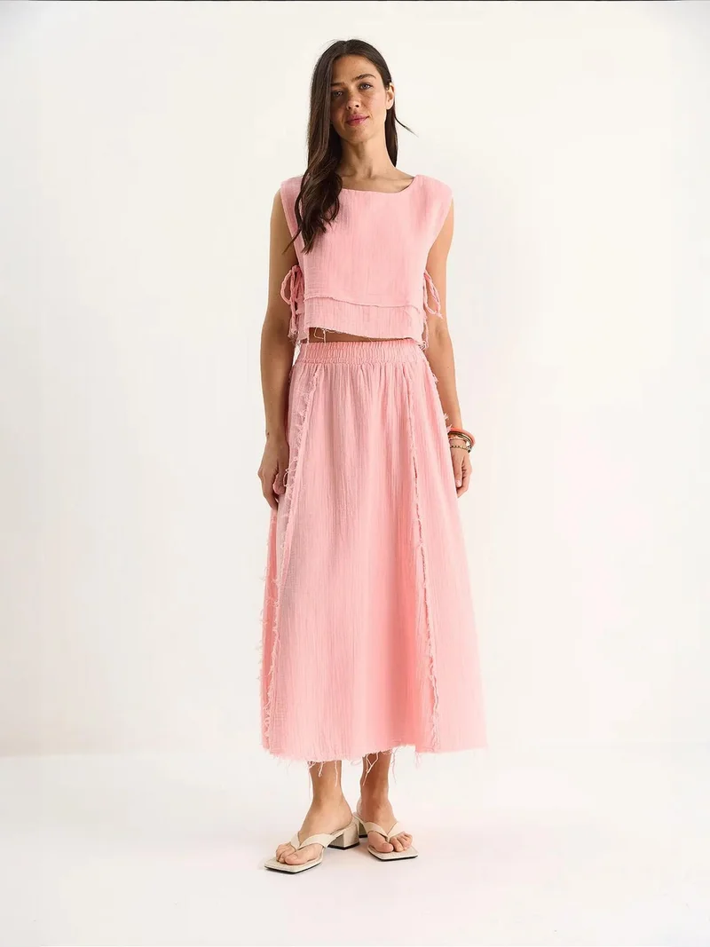 بيانكو لوتشي طقم تونيك قطني مزخرف وبنطلون واسع الساق من لوكسي