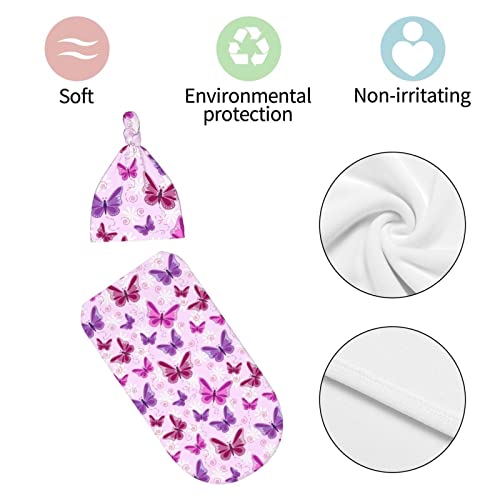 Lcokin Butterfly Baby Stuff Swaddle Blanket Newborn Baby Swaddling Blanket Sleep Sack with Beanie Hat Sets for Boys Girls Infant and Baby Shower Unisex - Image 5