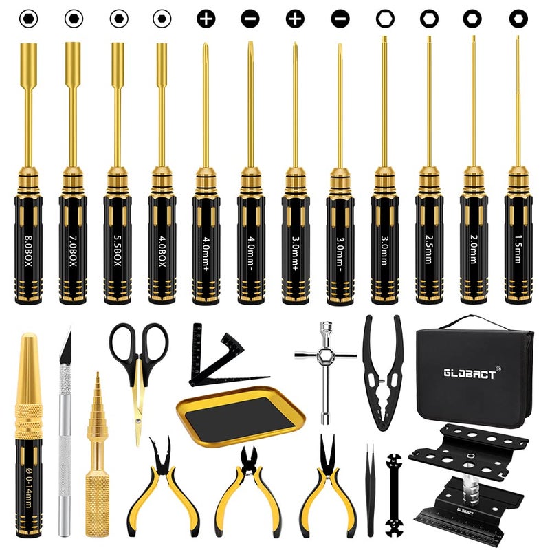 GLOBACT RC Tool Kit RC Screwdriver Kit RC Car Stand RC Hex Driver Set RC Pliers Set Screws Tray Wrench Body Reamer for 18 110 Slash Axial Arrma Redcat Losi RC Repair Tool Box Set26Pcs - Image 2