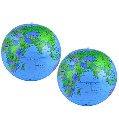 Coopay 2 Pack Inflatable Globe PVC World Globe Inflatable Earth Beach Ball for Beach Playing or Teaching - Image 1