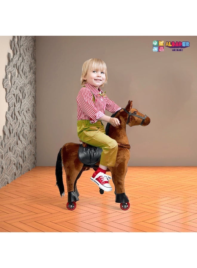 ALBADER Mechanical Ride-On Horse Toy for Kids Aged 4–11, No Battery Required, Bouncing Action Plush Horse Rider with 4 Smooth Wheels, Safe Indoor & Outdoor Riding Toy for Boys and Girls – Beige - Image 5