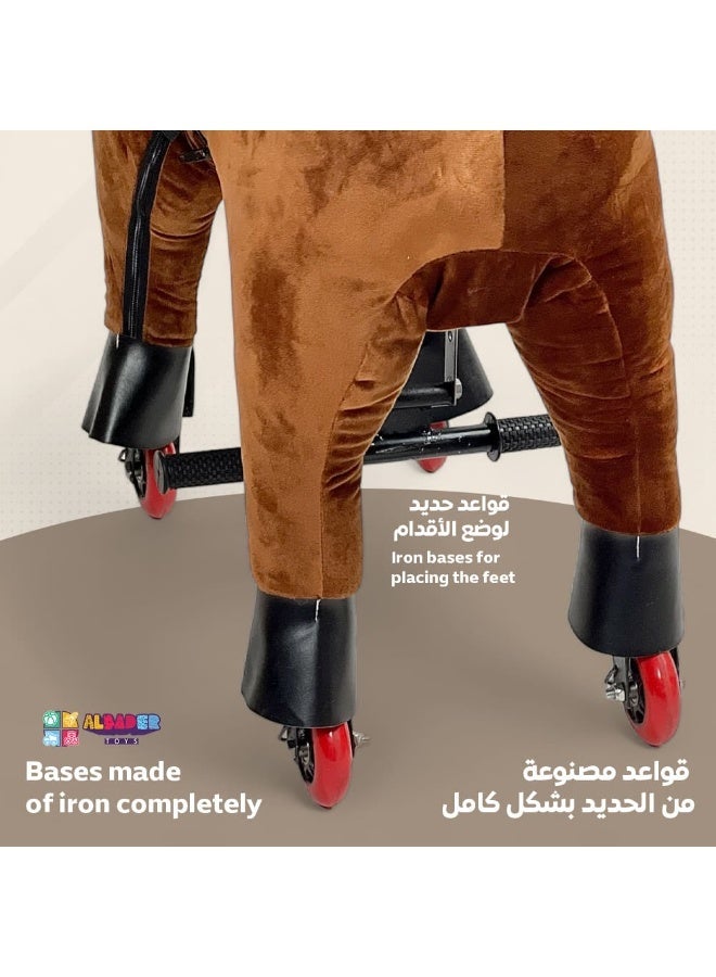ALBADER Mechanical Ride-On Horse Toy for Kids Aged 4–11, No Battery Required, Bouncing Action Plush Horse Rider with 4 Smooth Wheels, Safe Indoor & Outdoor Riding Toy for Boys and Girls – Beige - Image 3