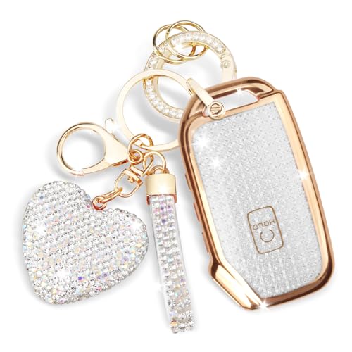 FT FUNTOR for Kia Key Fob CoverCompatible with Kia Soul Forte Telluride K5 Seltos NIRO Sportage Sorento5 Buttons TPU for Kia K5 Key Fob Cover with Golden Edge AWhite - Image 1