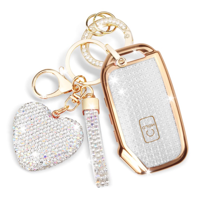 FT FUNTOR for Kia Key Fob CoverCompatible with Kia Soul Forte Telluride K5 Seltos NIRO Sportage Sorento5 Buttons TPU for Kia K5 Key Fob Cover with Golden Edge AWhite - Image 3
