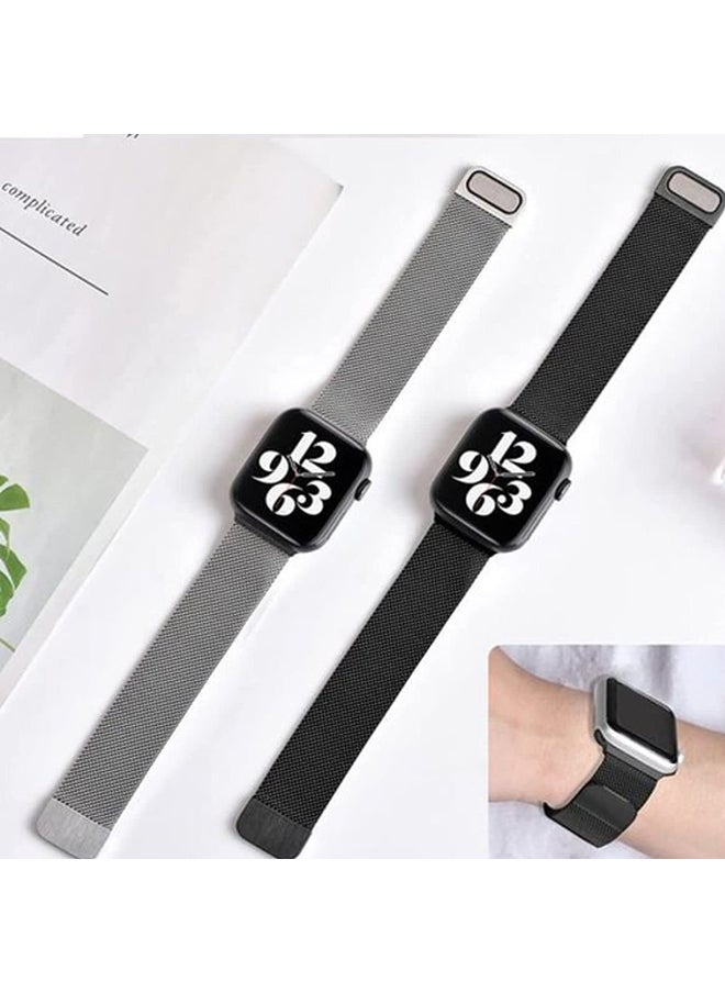 O Ozone - Milanese Loop Strap For Apple Watch Series 10 9 8 7 6 5 4 SE 38mm 40mm 41mm 42mm Stainless Steel Double Mesh Band- Silver & Black - Image 1
