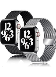 Milanese Loop Strap For Apple Watch Series 10 9 8 7 6 5 4 SE 38mm 40mm 41mm 42mm Stainless Steel Double Mesh Band- Silver & Black