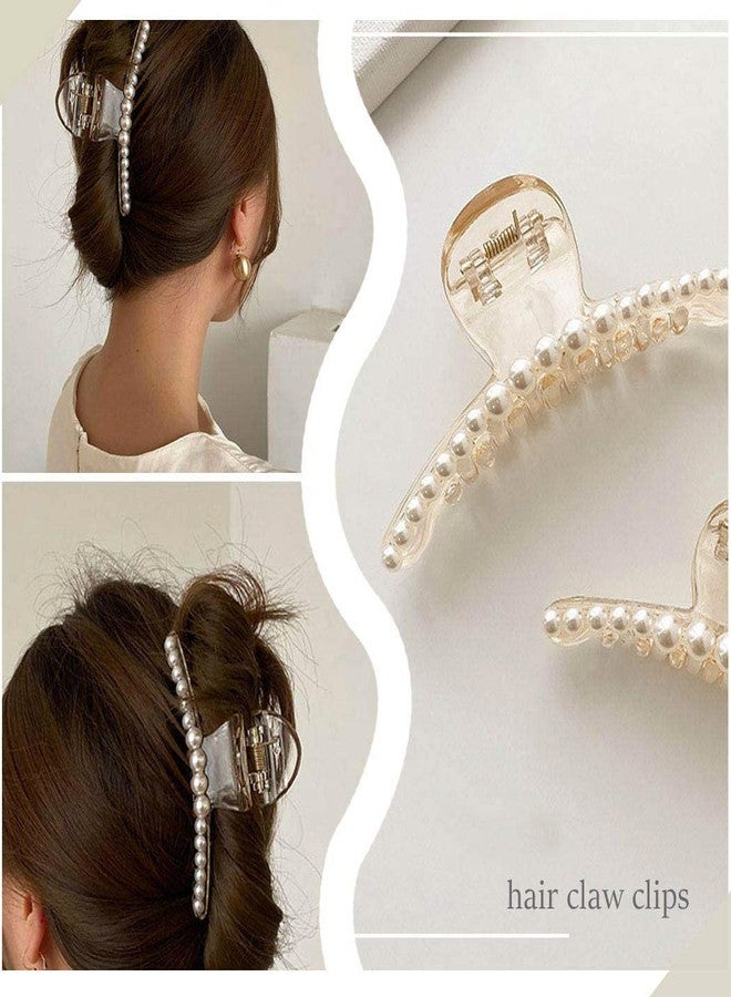 ANNACREATIONS 3 Pcs Korean Fashionable Fancy Stylish Large Pearl Hair Claw Clips Long Hair Jaw Clips Clutches Barrettes Hair Accessories for Women and Girls - Image 4