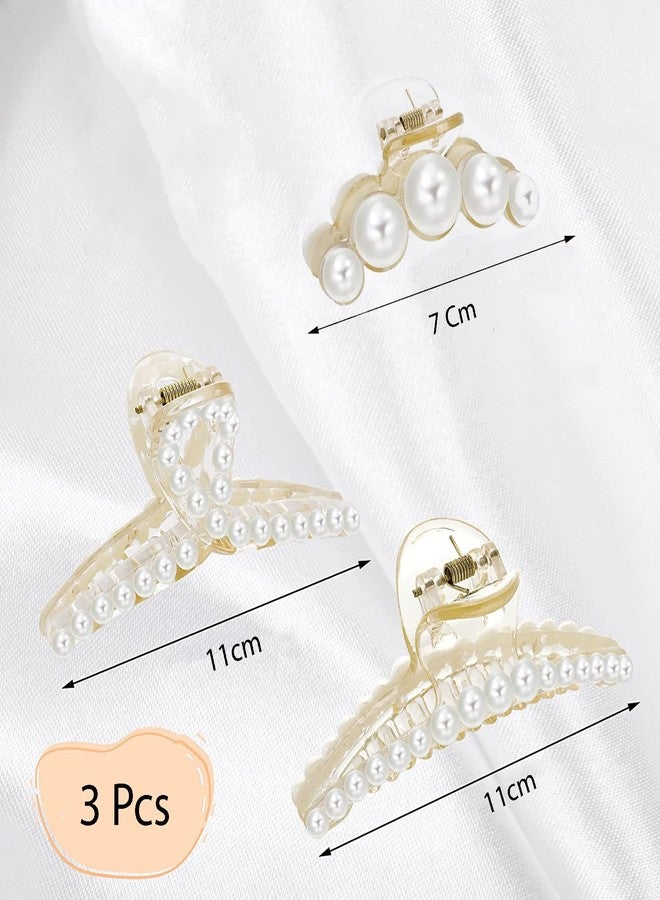 ANNACREATIONS 3 Pcs Korean Fashionable Fancy Stylish Large Pearl Hair Claw Clips Long Hair Jaw Clips Clutches Barrettes Hair Accessories for Women and Girls - Image 2