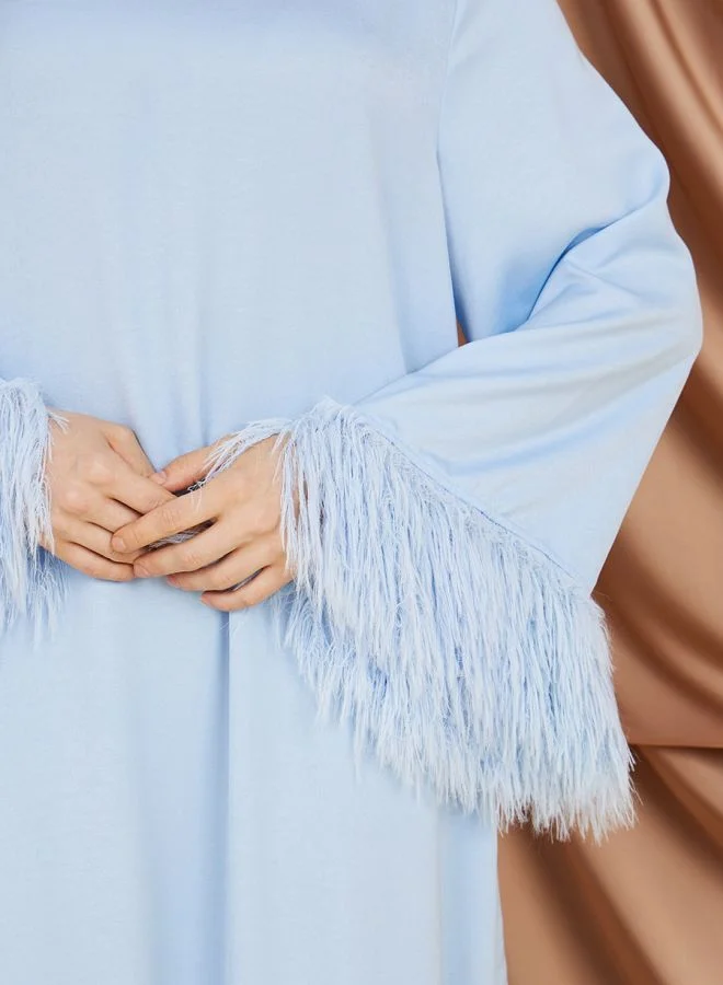 Styli Faux Feather Trim A-Line Jalabiya