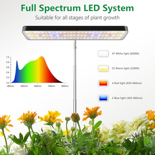 Aumtrly Grow Light, Full Spectrum Desktop Plant Lights for Indoor Growing Seedling 2 Pack, Large Area Lighting LED Grow Lamp with Base, Height Adjustable 26 Inch Black with 6/12/16H Timer - Image 3