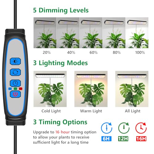 Aumtrly Grow Light, Full Spectrum Desktop Plant Lights for Indoor Growing Seedling 2 Pack, Large Area Lighting LED Grow Lamp with Base, Height Adjustable 26 Inch Black with 6/12/16H Timer - Image 2