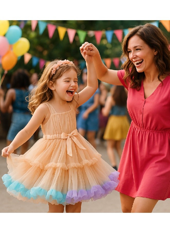 Glimso Women tutu skirt Festival Fluffy Layered Tulle Skirt Ladies Dance Party Rainbow Ruffle Trim Elastic Waist Costume Ballet Underskirt Puffy Skater Peach L  - Image 4