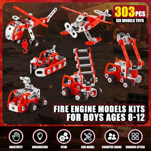 PANPAPA Building Fire Truck Set For Boys Age 812Stem Assembly Metal 3d Puzzle Fire Engine Model Car Building Kit Construction ToysParentChild Interaction Gifts Erector Sets For Kids 816 Red303pcs - Image 5