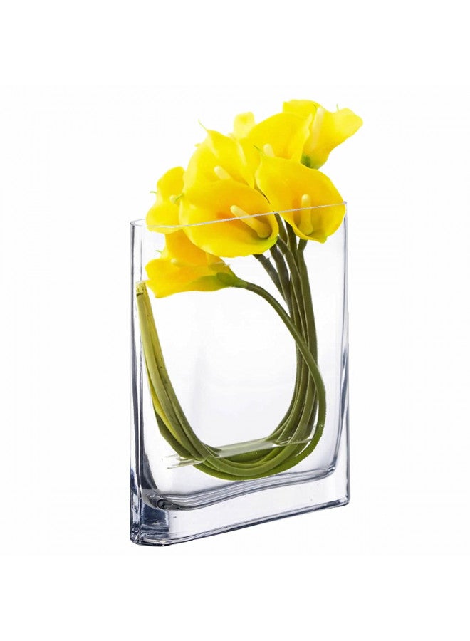 CYS EXCEL Glass Book Vase (H:8" Open:7"x2") | Multiple Size Choices Round Edge Oval Flower Vase | Rectangular Wedding Centerpiece Vases - Image 1