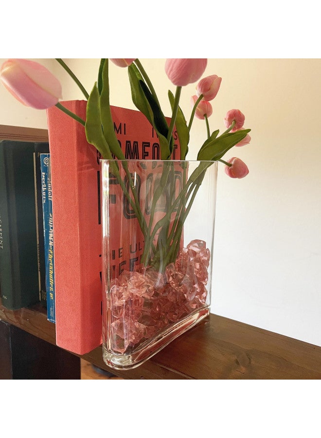 CYS EXCEL Glass Book Vase (H:8" Open:7"x2") | Multiple Size Choices Round Edge Oval Flower Vase | Rectangular Wedding Centerpiece Vases - Image 5