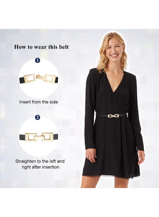 أحزمة رفيعة للنساء حزام خصر رفيع من جلد البولي يوريثان مع إبزيم ذهبي للفساتين والسراويل - Image 2