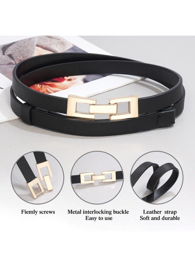 أحزمة رفيعة للنساء حزام خصر رفيع من جلد البولي يوريثان مع إبزيم ذهبي للفساتين والسراويل - Image 5