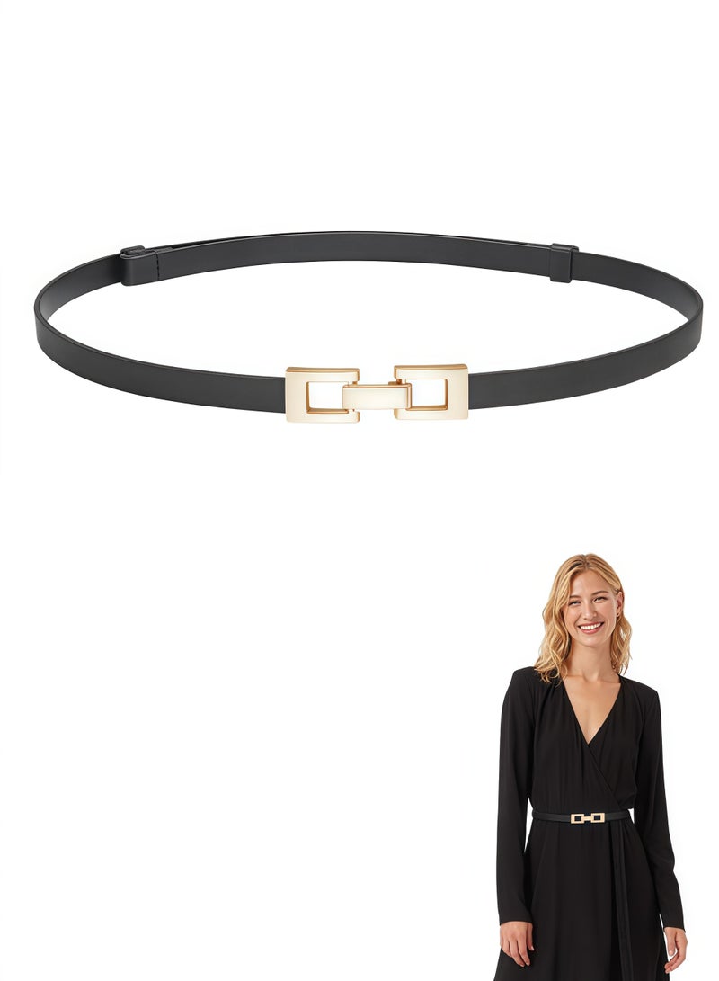 أحزمة رفيعة للنساء حزام خصر رفيع من جلد البولي يوريثان مع إبزيم ذهبي للفساتين والسراويل - Image 1