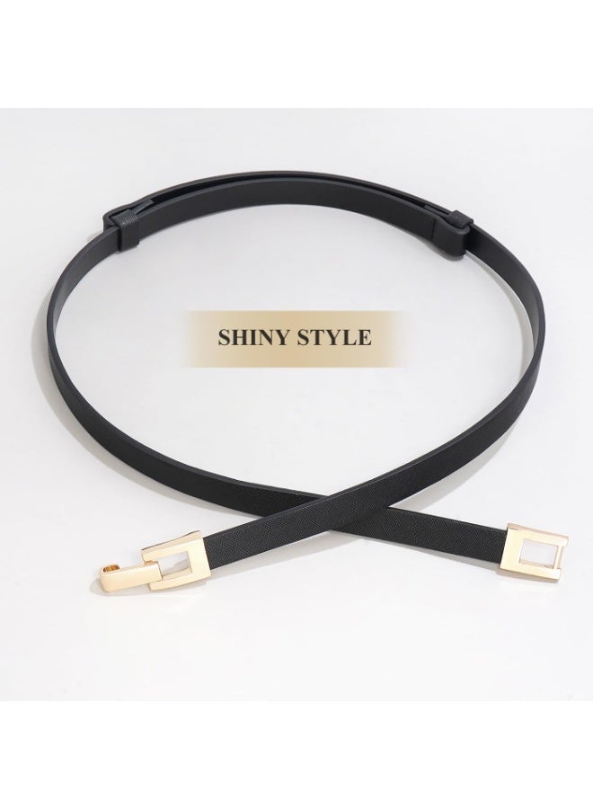 أحزمة رفيعة للنساء حزام خصر رفيع من جلد البولي يوريثان مع إبزيم ذهبي للفساتين والسراويل - Image 3
