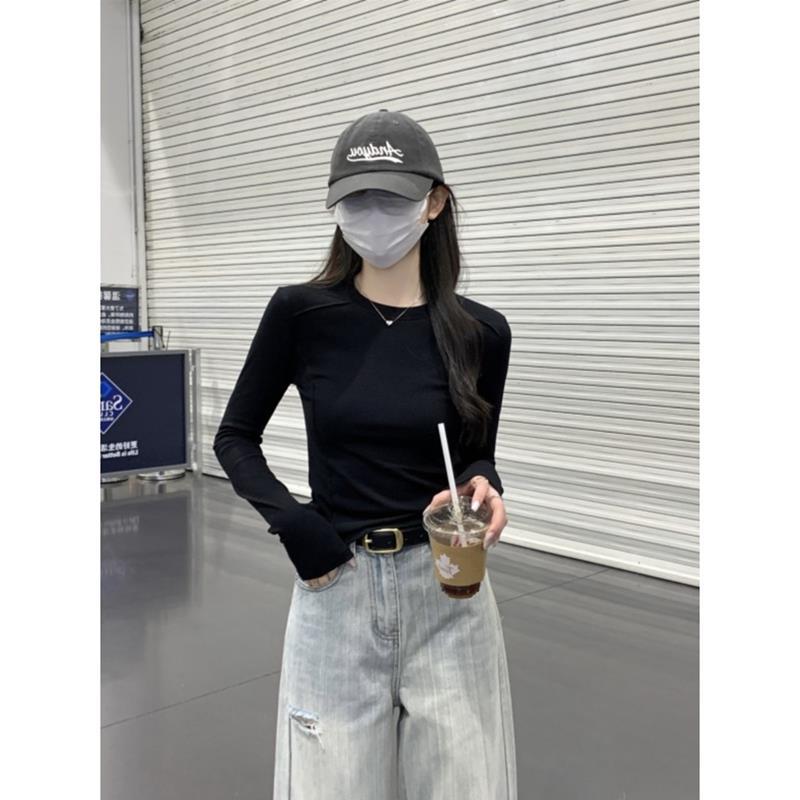 White T-Shirt Women'S Design Sense Fish Bone Shoulder Base Shirt Simple Basic Style Inner Long Sleeve Top Trendy - Image 4