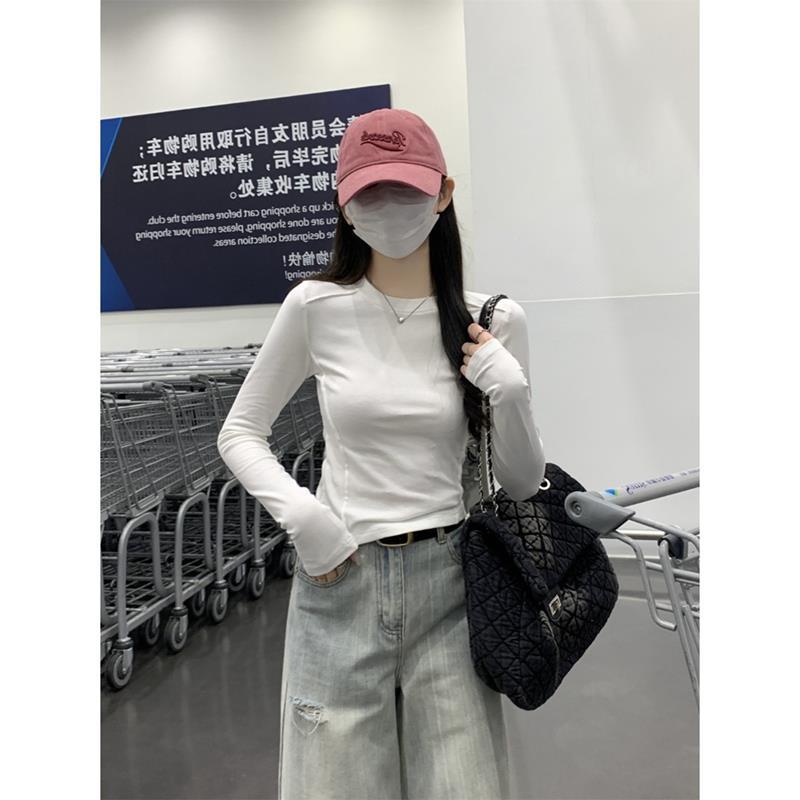 White T-Shirt Women'S Design Sense Fish Bone Shoulder Base Shirt Simple Basic Style Inner Long Sleeve Top Trendy - Image 5