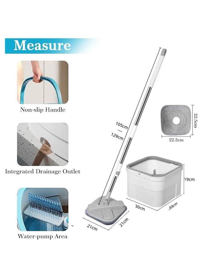 MIXDE Spin Mop and Bucket Set with Self Separation Dirty and Clean Water System, Self Wringing 360° Rotating Square Mop-Head for Hardwood Tile Marble Floors - Image 2