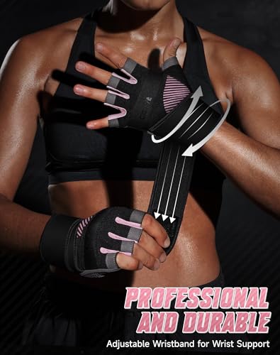 COFIT Breathable Workout Gloves, Antislip Weight Lifting Gym Gloves for Men Women with Wrist Wrap Support, Superior Grip & Palm Protection for Weightlifting, Fitness, Exercise, Training - Pink M - Image 4