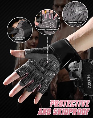 COFIT Breathable Workout Gloves, Antislip Weight Lifting Gym Gloves for Men Women with Wrist Wrap Support, Superior Grip & Palm Protection for Weightlifting, Fitness, Exercise, Training - Pink M - Image 3