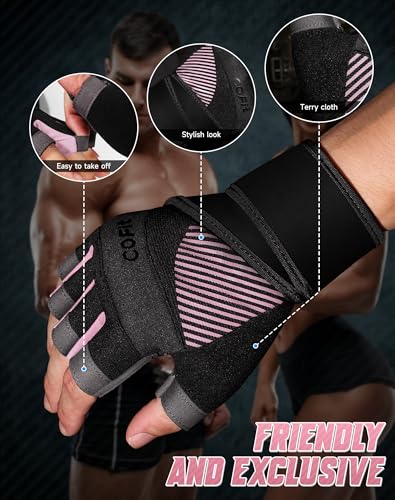COFIT Breathable Workout Gloves, Antislip Weight Lifting Gym Gloves for Men Women with Wrist Wrap Support, Superior Grip & Palm Protection for Weightlifting, Fitness, Exercise, Training - Pink M - Image 2