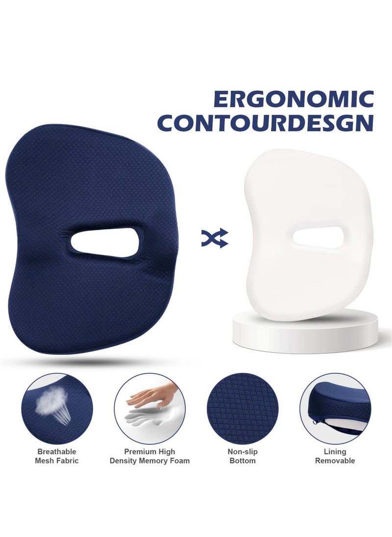 Seat Cushion Office Chair Cushions, Premium Memory Foam Chair Cushion, Adjustable Non-Slip Coccyx Cushion, Sciatica Pillow for Sitting Tailbone Pain Car Seat Cushions, Blue - Image 3