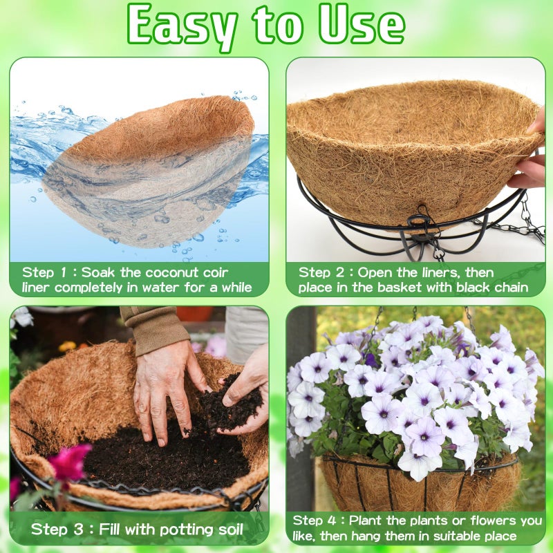ZeeDix 12 Inch Hanging Baskets for Plants, 2 Pack Metal Round Hanging Planter with Coconut Liners Replacement, Hanging Flower Pots for Outdoor Indoor Plants Flowers Vegetables - Image 3