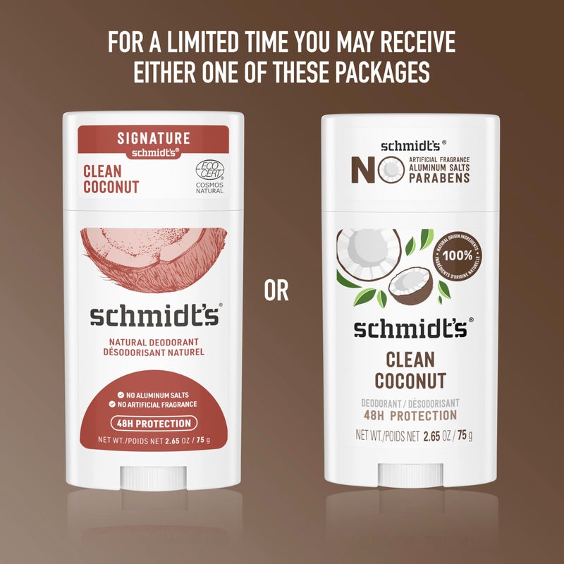 Schmidt's Aluminum-Free Vegan Deodorant Clean Coconut for Women and Men, with 24 Hour Odor Protection, Natural Ingredients, Cruelty-Free, 2.65 oz (Pack of 2) - Image 2