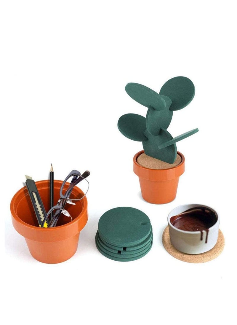 SYOSI Green Coaster Set with Flower Pot Shaped Holder for Drinks,Coffee,Cup Original Coasters With Creative Cactus Shaped Design For Holiday Gift  Home Decoration  - Image 1